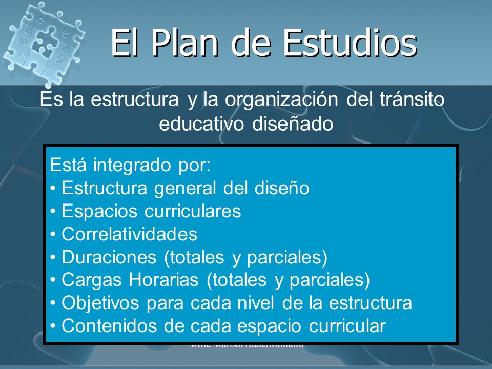 El Plan de Estudios Es la estructura y la organización del tránsito