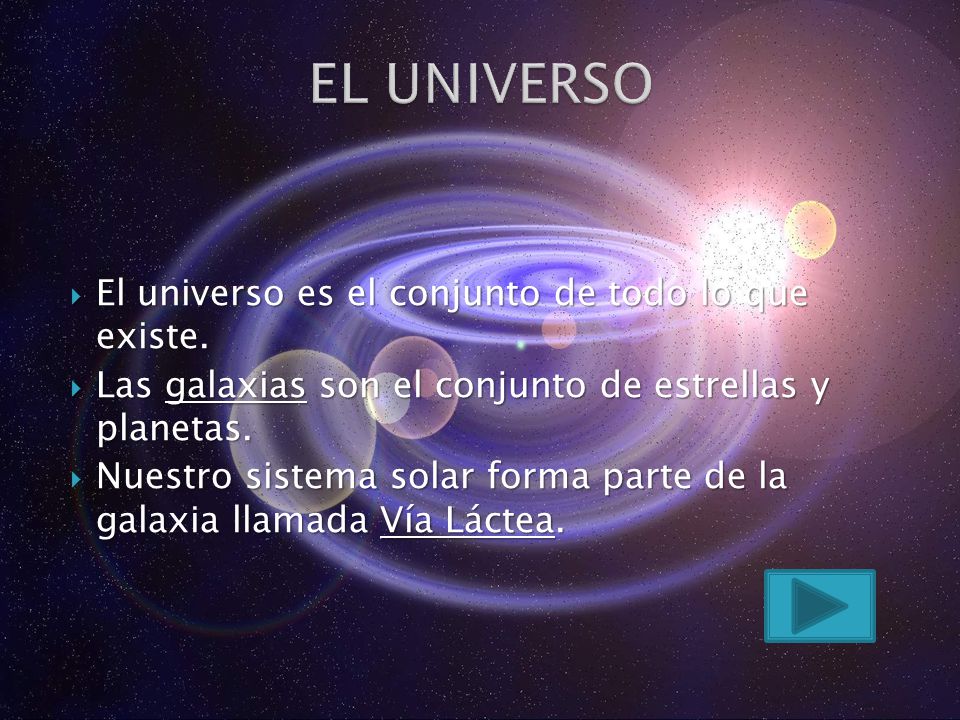 EL UNIVERSO El universo es el conjunto de todo lo que existe.