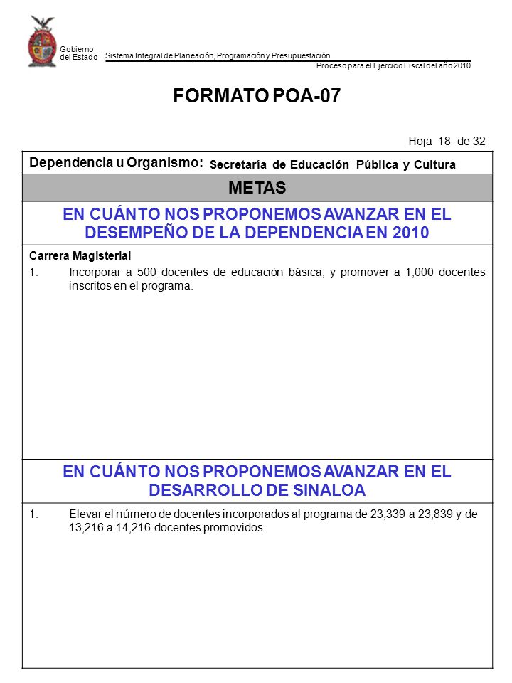 EN CUÁNTO NOS PROPONEMOS AVANZAR EN EL DESARROLLO DE SINALOA