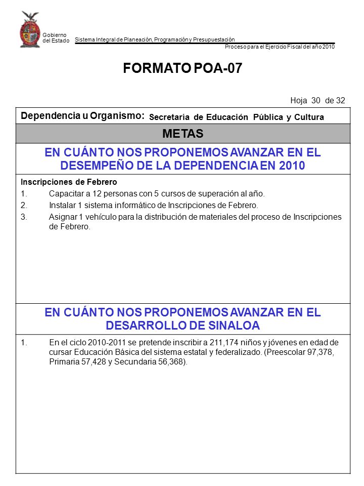 EN CUÁNTO NOS PROPONEMOS AVANZAR EN EL DESARROLLO DE SINALOA