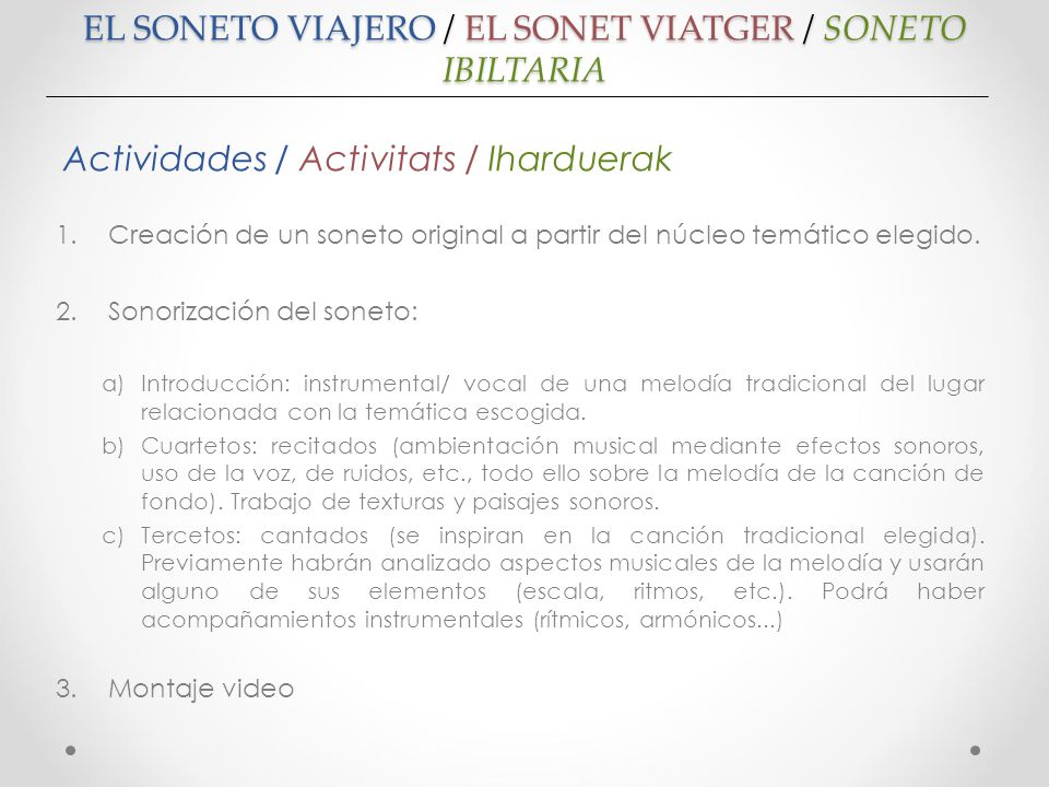 EL SONETO VIAJERO / EL SONET VIATGER / SONETO IBILTARIA