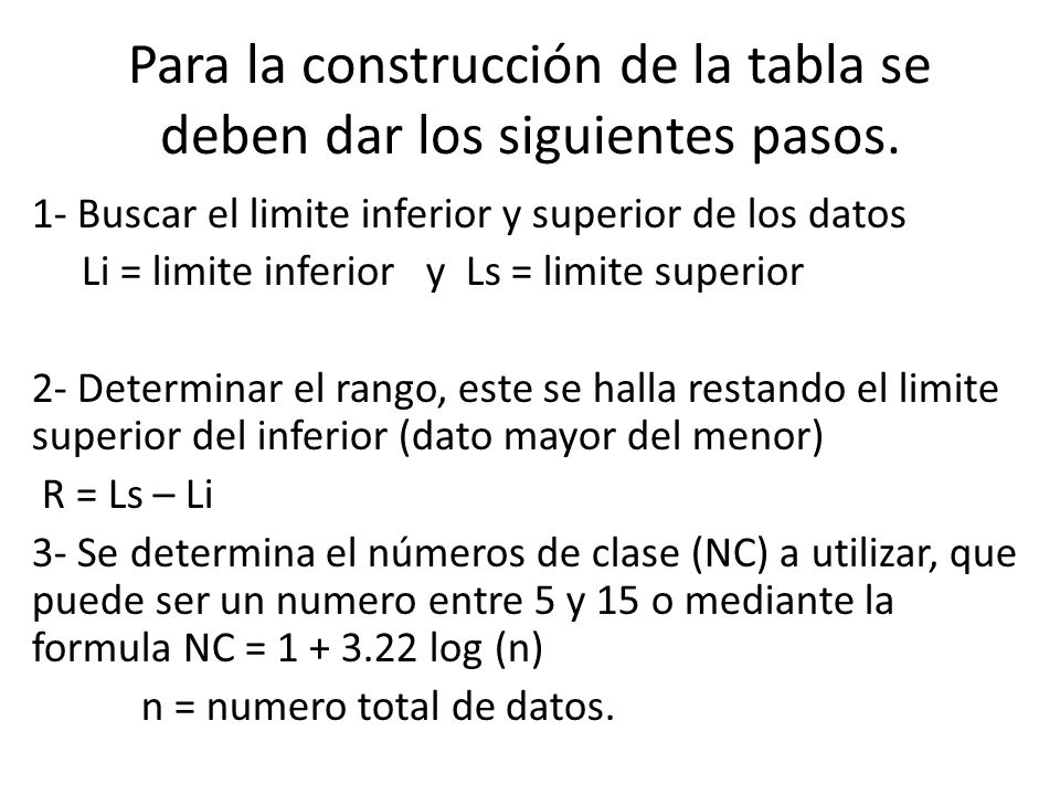 Para la construcción de la tabla se deben dar los siguientes pasos.
