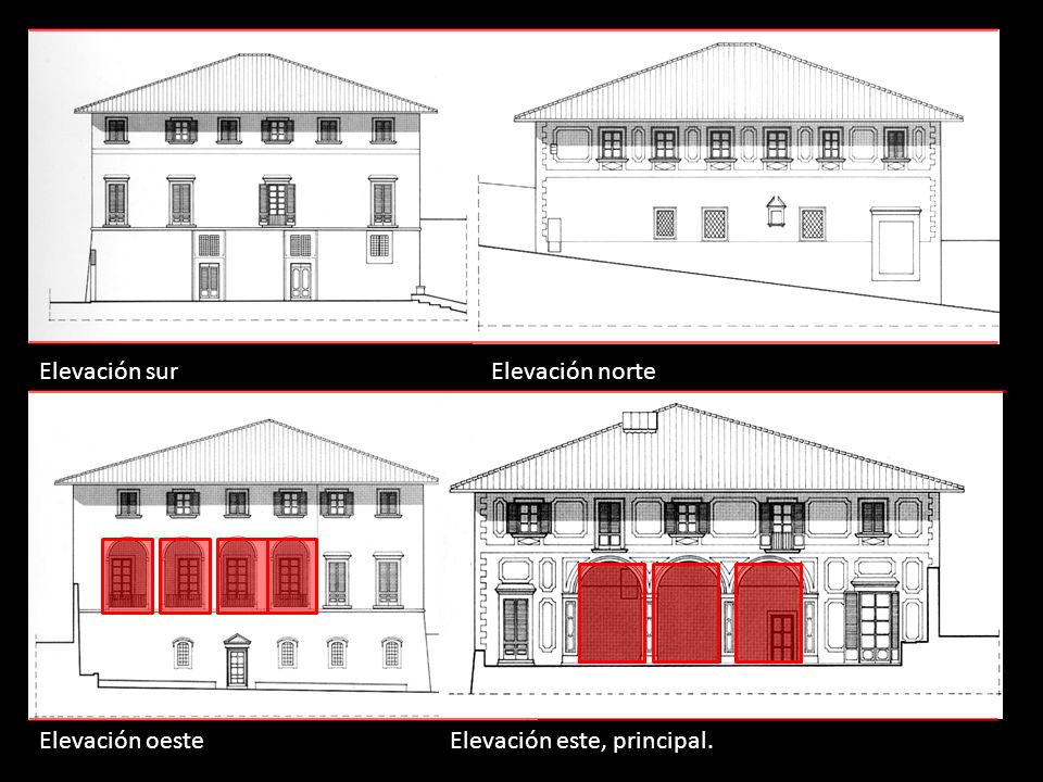 Elevación sur Elevación norte Elevación oeste Elevación este, principal.