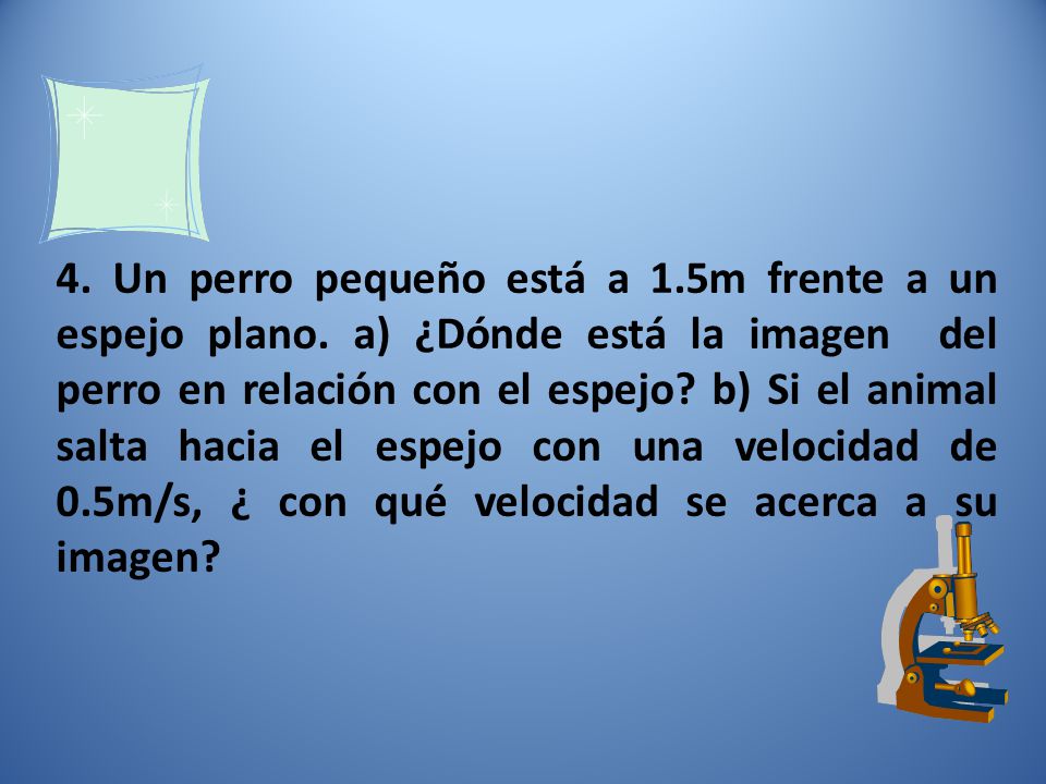 4. Un perro pequeño está a 1. 5m frente a un espejo plano