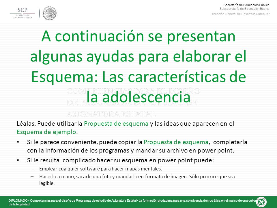 A continuación se presentan algunas ayudas para elaborar el Esquema: Las características de la adolescencia