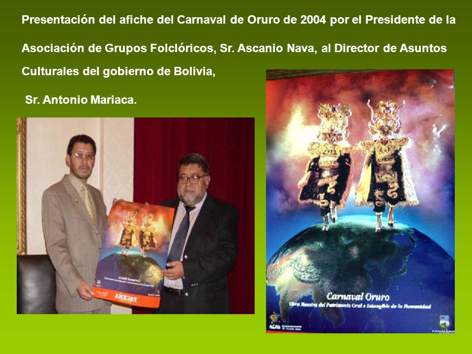 Presentación del afiche del Carnaval de Oruro de 2004 por el Presidente de la
