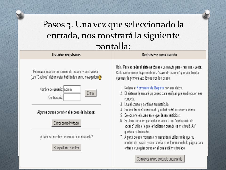 Pasos 3. Una vez que seleccionado la entrada, nos mostrará la siguiente pantalla: