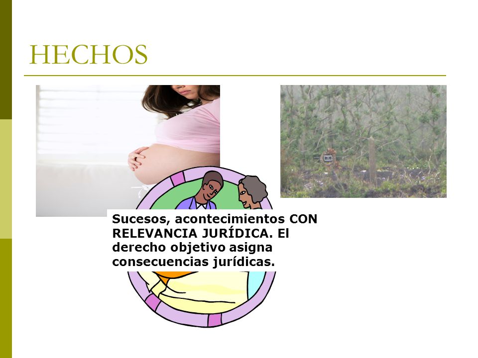 HECHOS Sucesos, acontecimientos CON RELEVANCIA JURÍDICA. El derecho objetivo asigna consecuencias jurídicas.