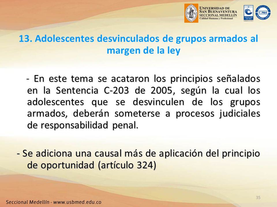 13. Adolescentes desvinculados de grupos armados al margen de la ley