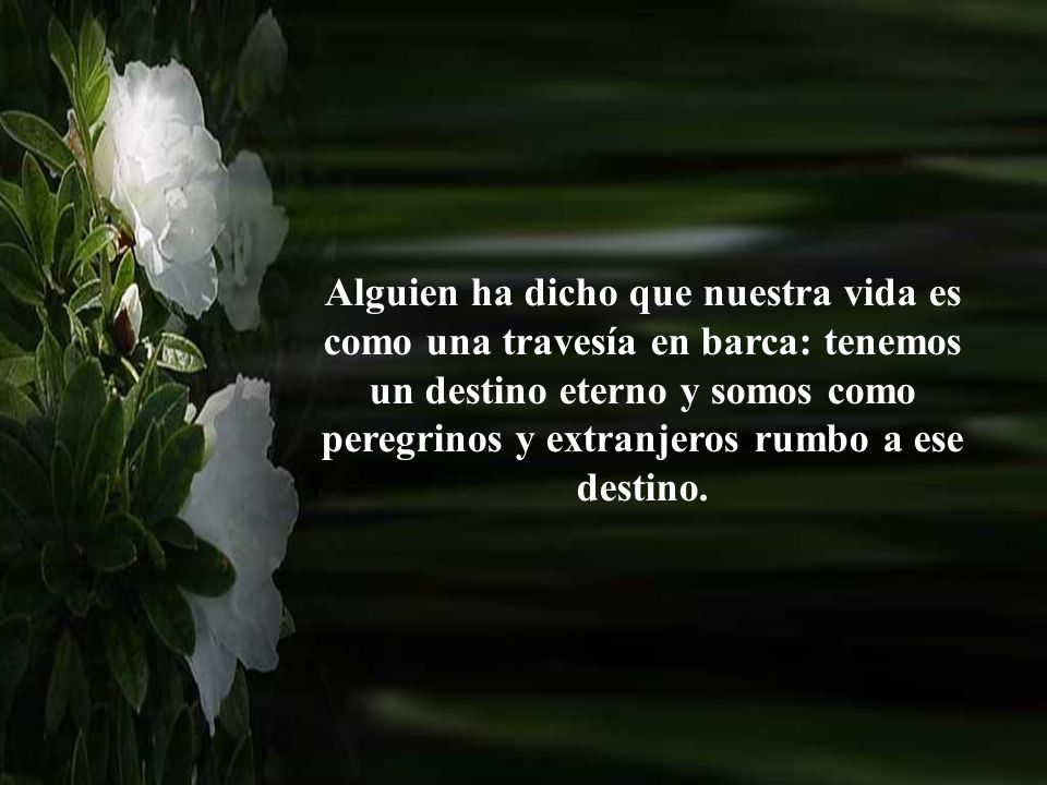 Alguien ha dicho que nuestra vida es como una travesía en barca: tenemos un destino eterno y somos como peregrinos y extranjeros rumbo a ese destino.