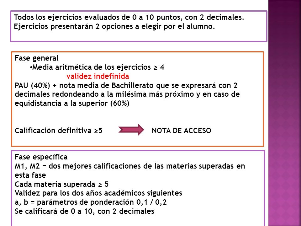 Todos los ejercicios evaluados de 0 a 10 puntos, con 2 decimales.