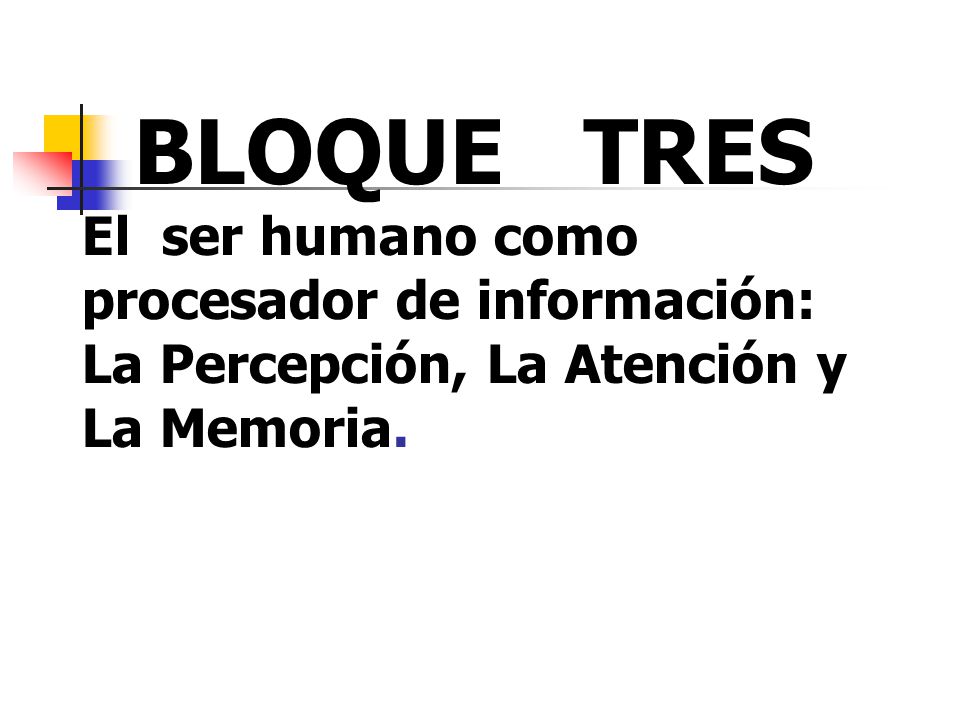 BLOQUE TRES El ser humano como procesador de información: La Percepción, La Atención y La Memoria.