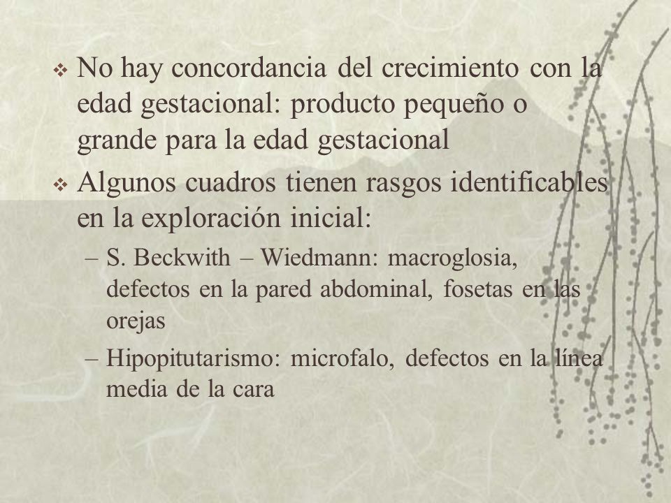 No hay concordancia del crecimiento con la edad gestacional: producto pequeño o grande para la edad gestacional