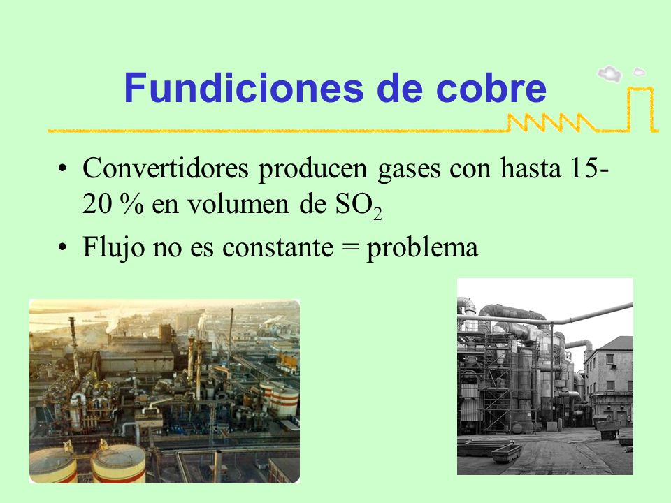 Fundiciones de cobre Convertidores producen gases con hasta % en volumen de SO2.