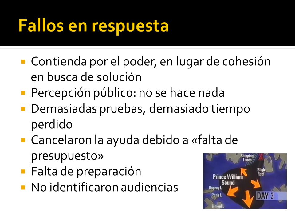 Fallos en respuesta Contienda por el poder, en lugar de cohesión en busca de solución. Percepción público: no se hace nada.