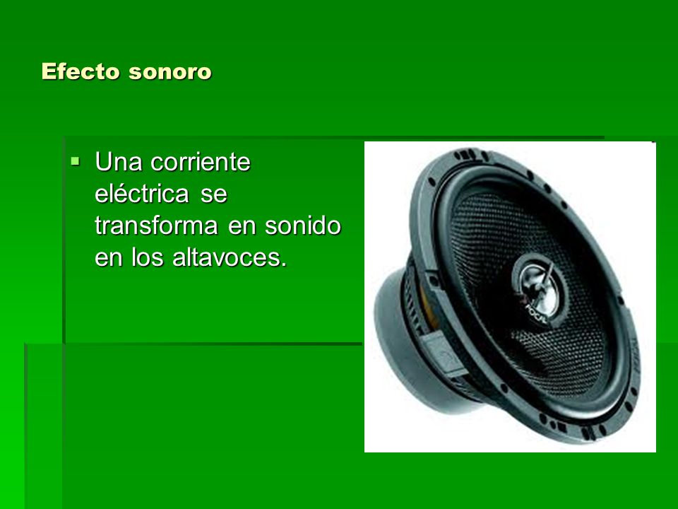 Una corriente eléctrica se transforma en sonido en los altavoces.