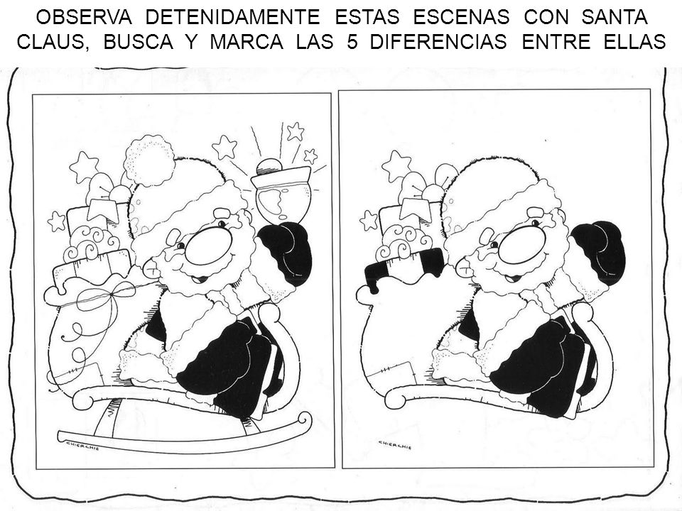 OBSERVA DETENIDAMENTE ESTAS ESCENAS CON SANTA CLAUS, BUSCA Y MARCA LAS 5 DIFERENCIAS ENTRE ELLAS