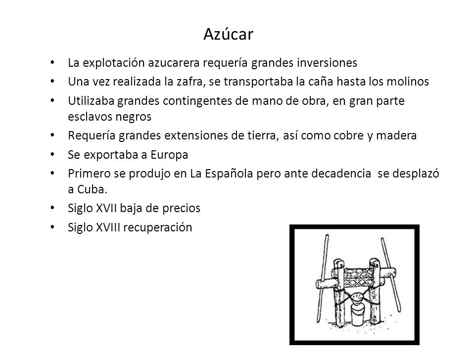 Azúcar La explotación azucarera requería grandes inversiones