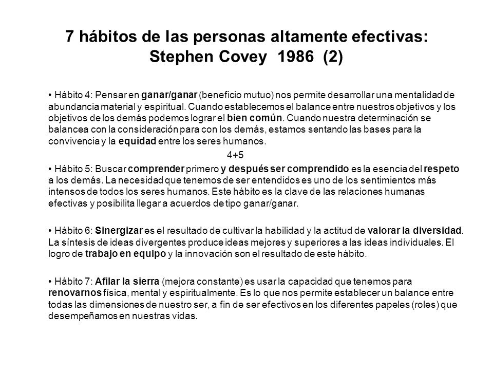 7 hábitos de las personas altamente efectivas: Stephen Covey 1986 (2)