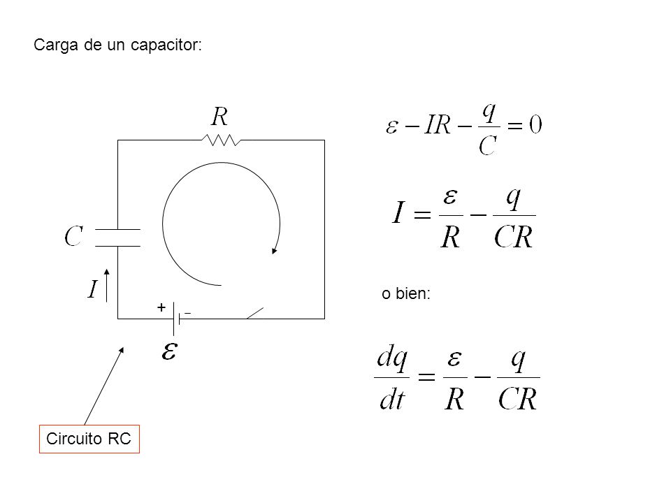 Carga de un capacitor: + Circuito RC o bien: