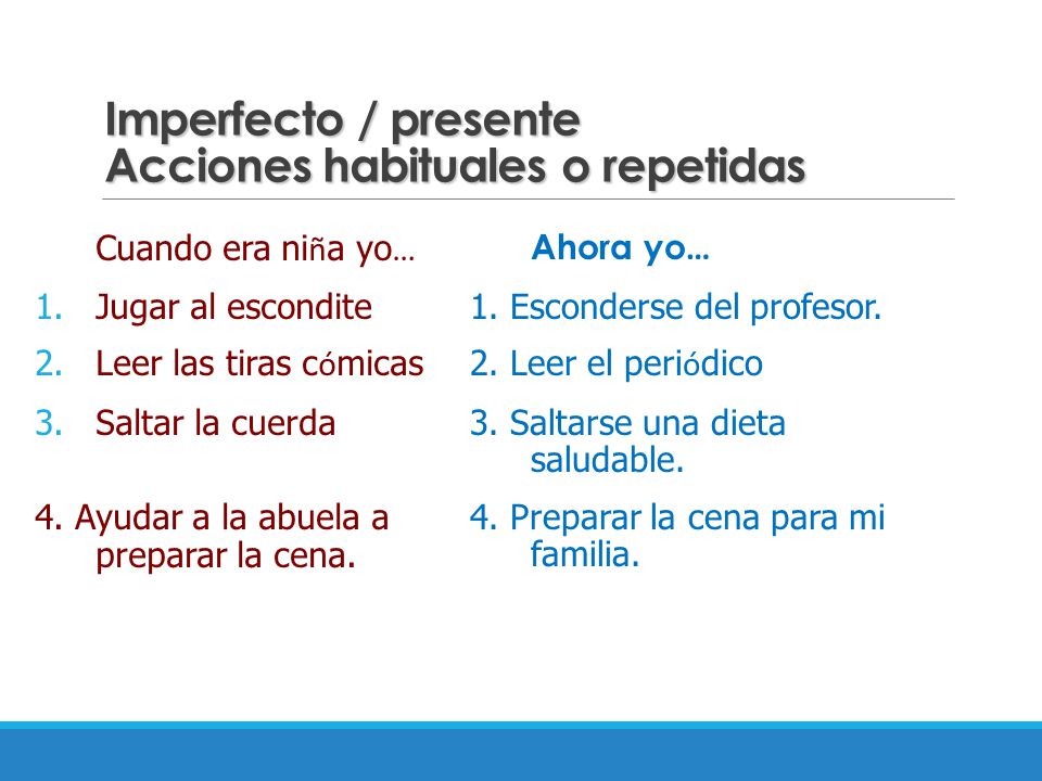 Imperfecto / presente Acciones habituales o repetidas