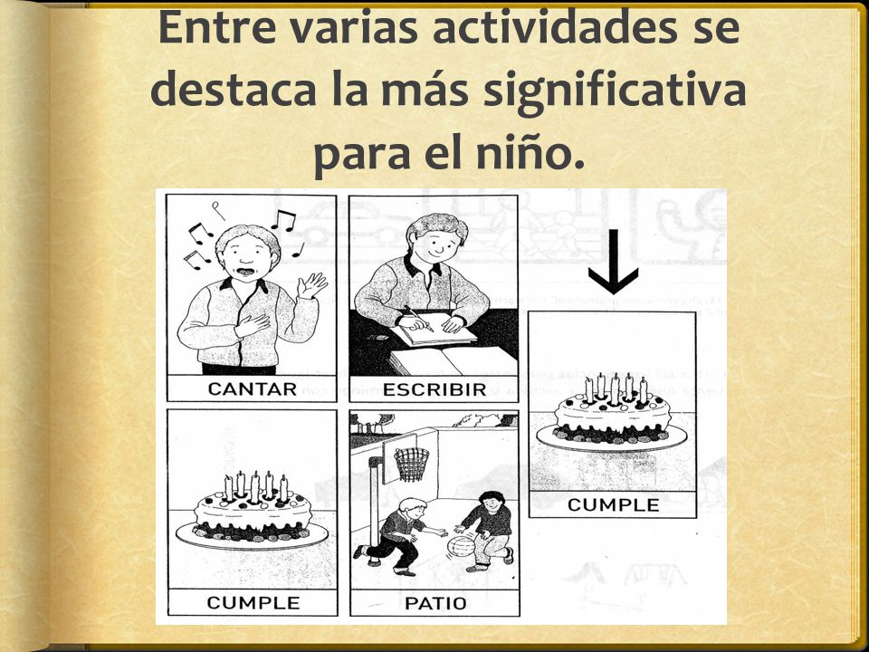 Entre varias actividades se destaca la más significativa para el niño.