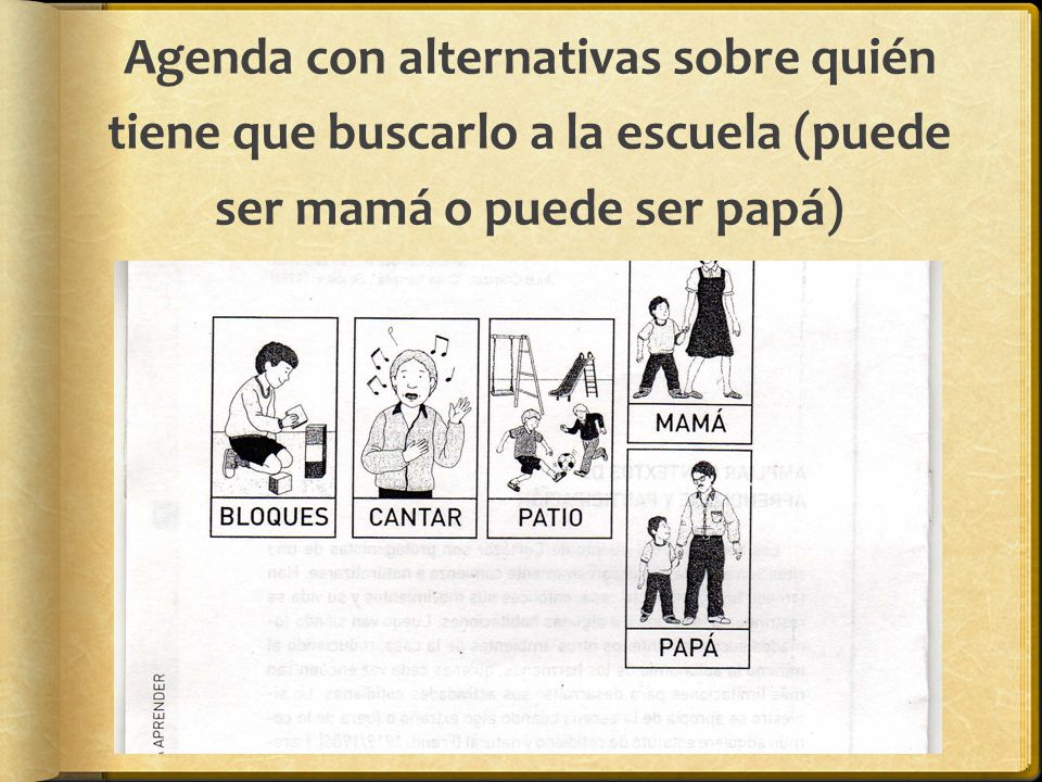 Agenda con alternativas sobre quién tiene que buscarlo a la escuela (puede ser mamá o puede ser papá)
