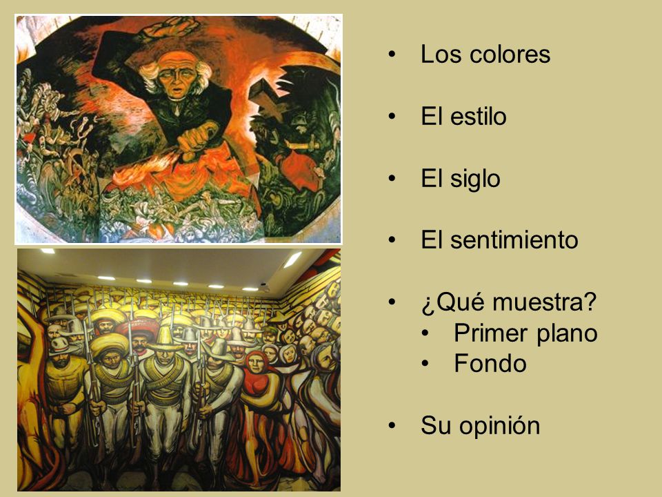 Los colores El estilo El siglo El sentimiento ¿Qué muestra Primer plano Fondo Su opinión