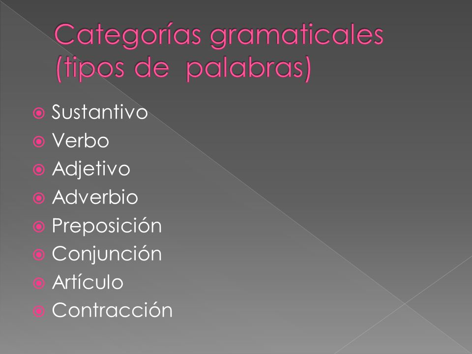 Categorías gramaticales (tipos de palabras)