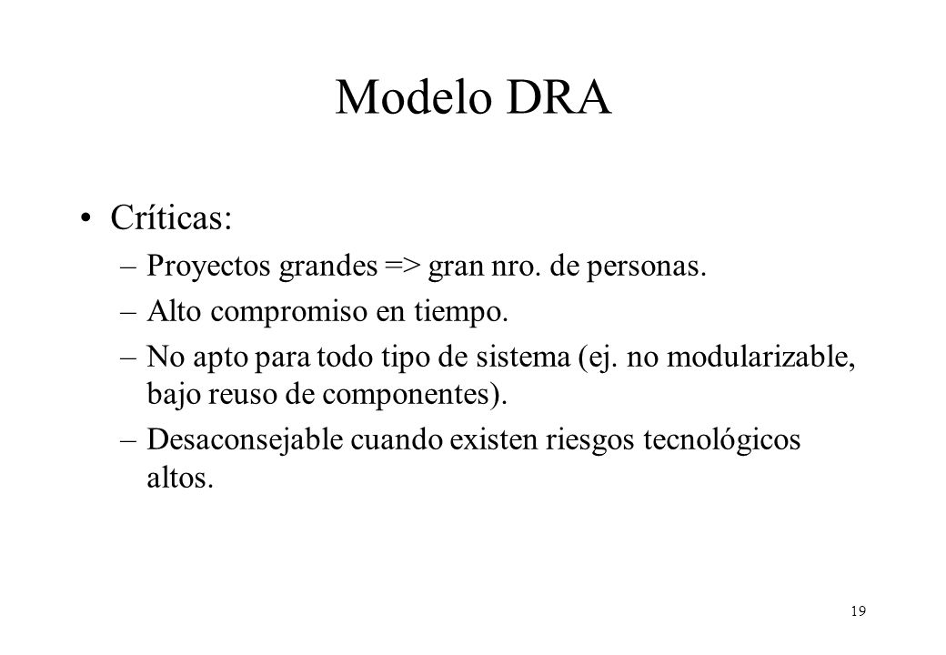 Modelo DRA Críticas: Proyectos grandes => gran nro. de personas.