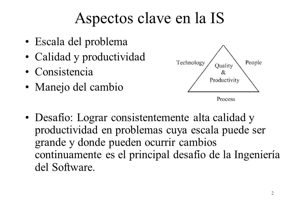 Aspectos clave en la IS Escala del problema Calidad y productividad