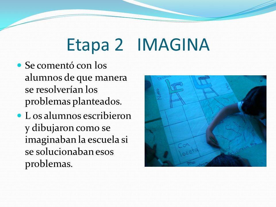 Etapa 2 IMAGINA Se comentó con los alumnos de que manera se resolverían los problemas planteados.