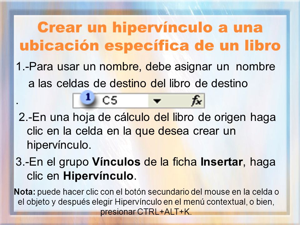 Crear un hipervínculo a una ubicación específica de un libro