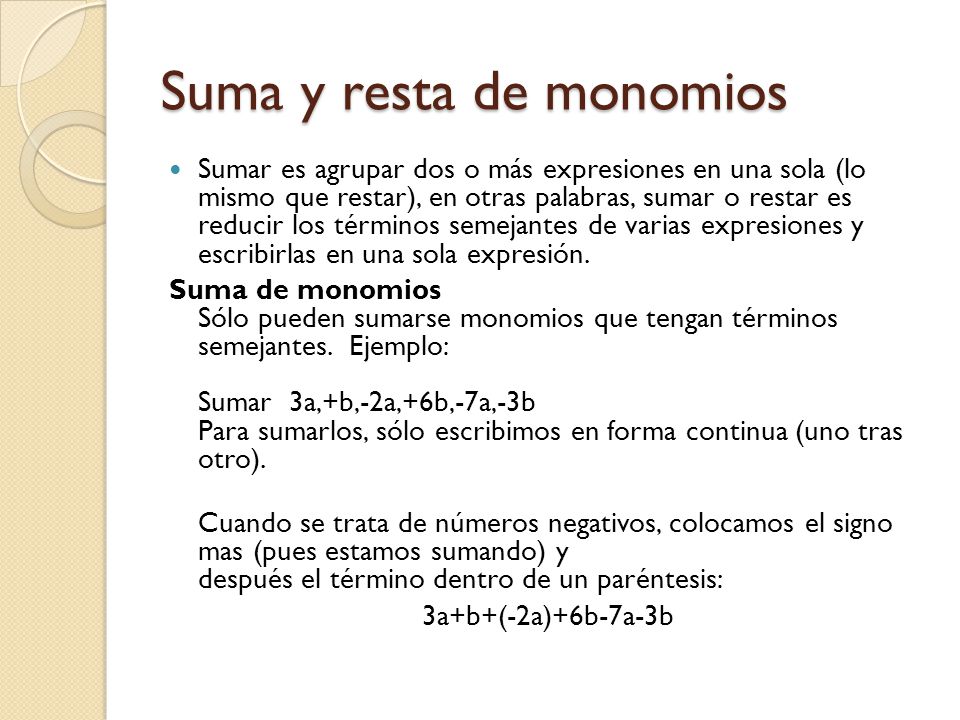 Suma y resta de monomios