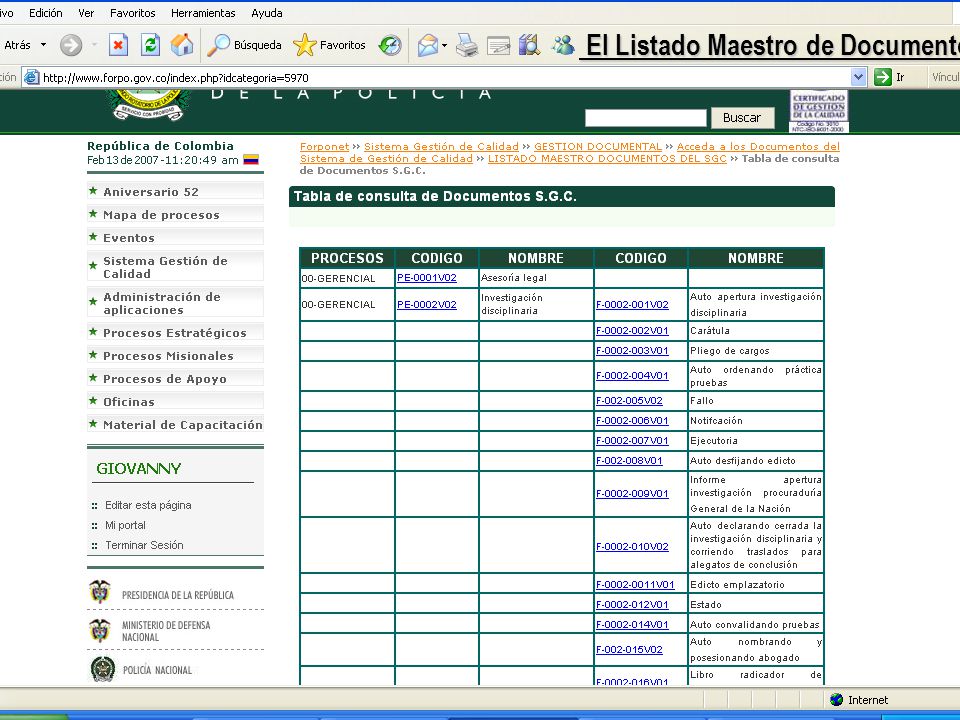El Listado Maestro de Documentos