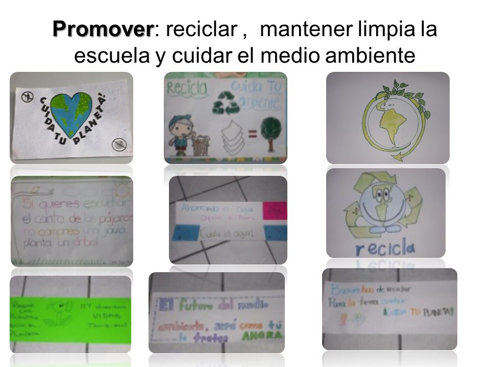 Promover: reciclar , mantener limpia la escuela y cuidar el medio ambiente