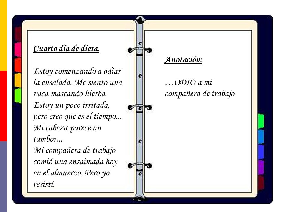 Cuarto día de dieta. Estoy comenzando a odiar la ensalada. Me siento una vaca mascando hierba.