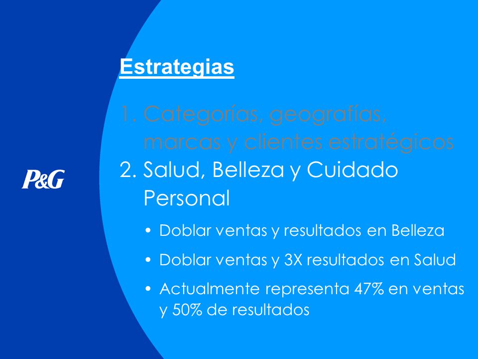 Categorías, geografías, marcas y clientes estratégicos
