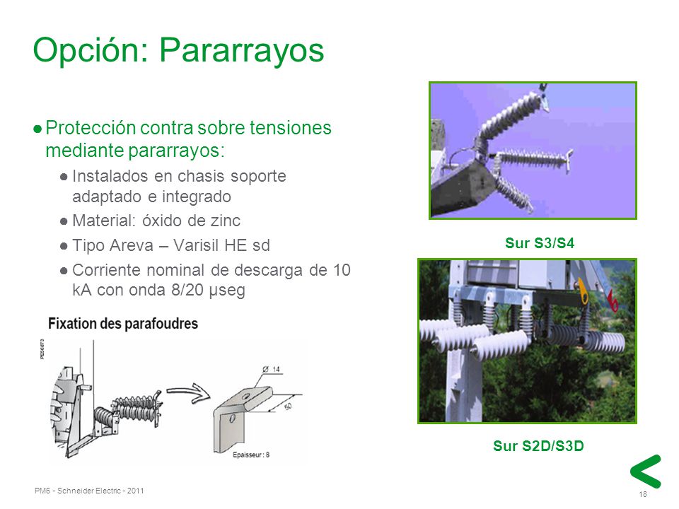 Opción: Pararrayos Protección contra sobre tensiones mediante pararrayos: Instalados en chasis soporte adaptado e integrado.
