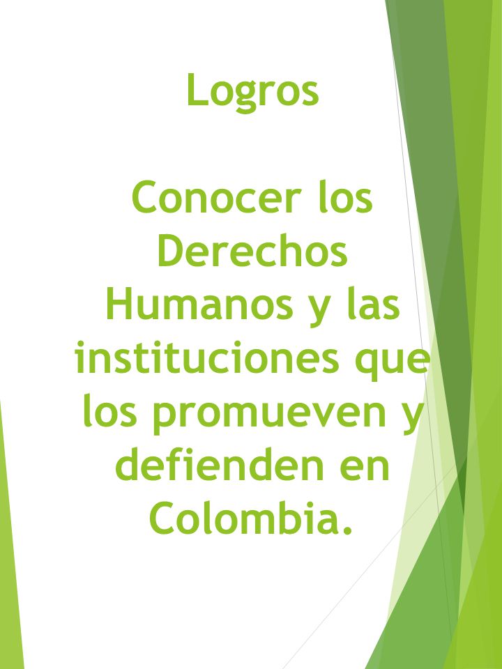 Logros Conocer los Derechos Humanos y las instituciones que los promueven y defienden en Colombia.