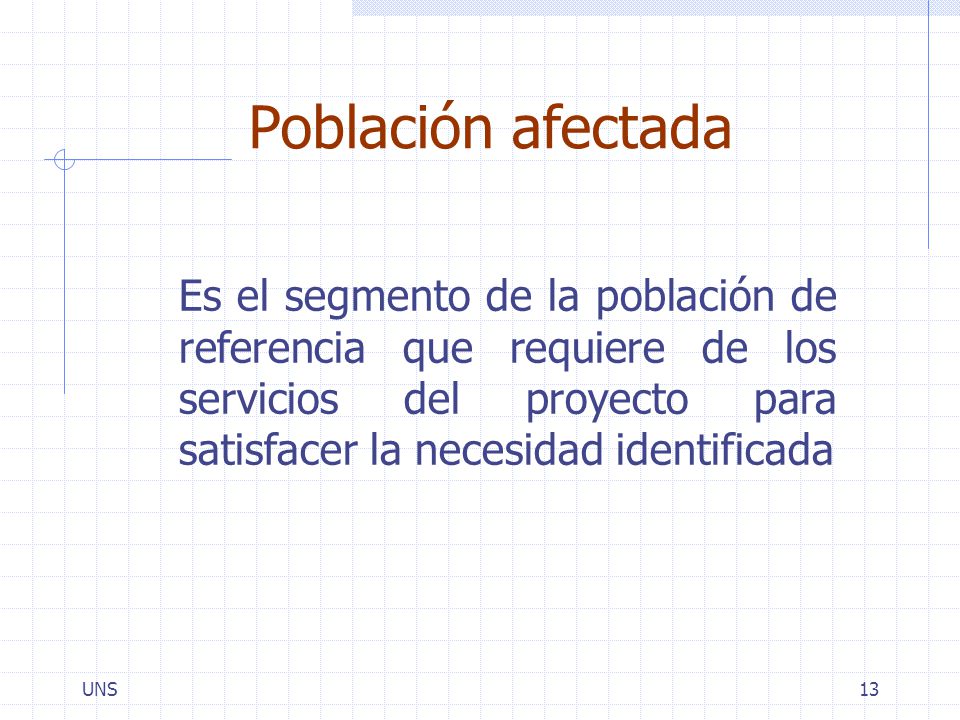 Población afectada Es el segmento de la población de referencia que requiere de los servicios del proyecto para satisfacer la necesidad identificada.