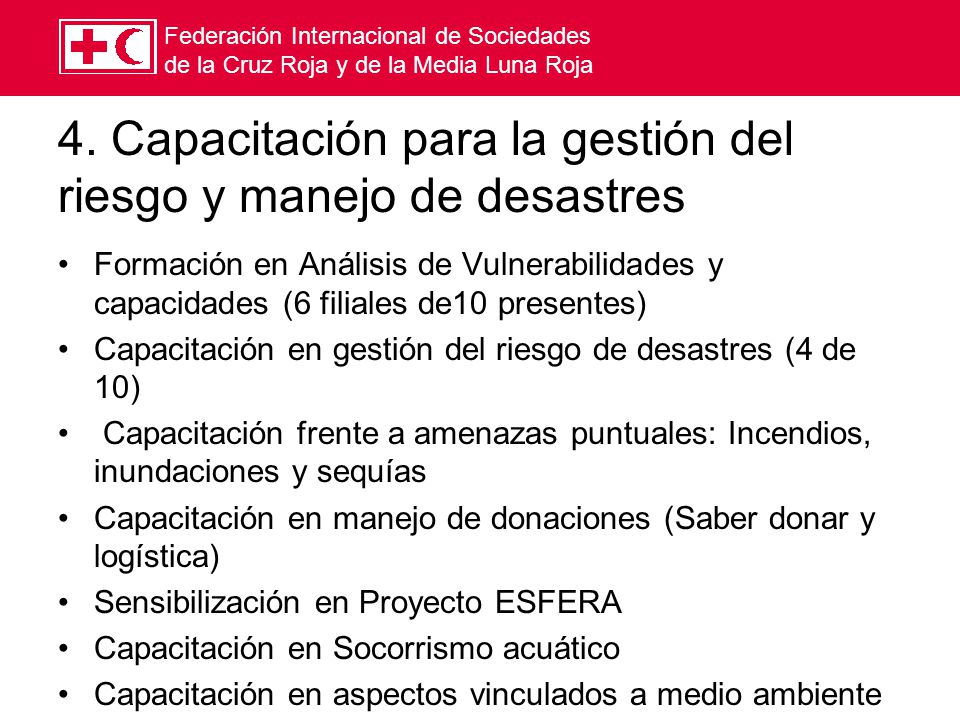 4. Capacitación para la gestión del riesgo y manejo de desastres