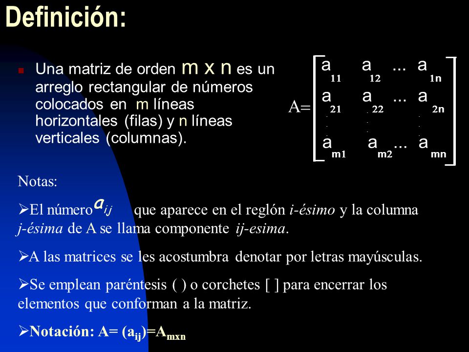 Definición: A= a a ... a n. a a ... a. m1 m2 mn.
