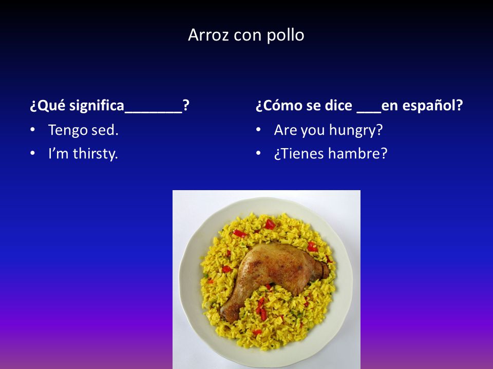 Arroz con pollo ¿Qué significa_______ ¿Cómo se dice ___en español