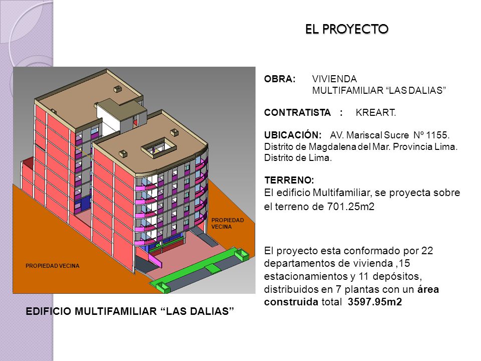 EL PROYECTO OBRA: VIVIENDA MULTIFAMILIAR LAS DALIAS CONTRATISTA : KREART.