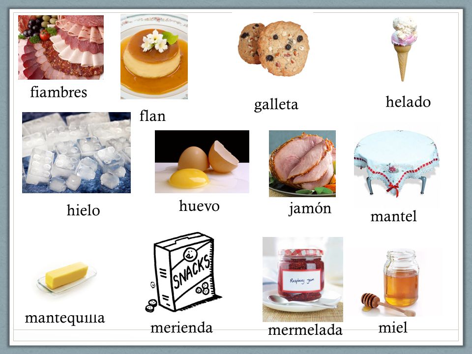 fiambres galleta helado flan huevo hielo jamón mantel mantequilla merienda mermelada miel