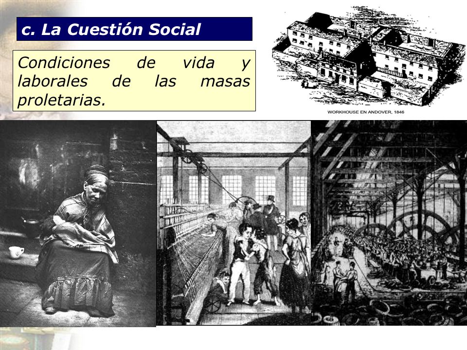 Condiciones de vida y laborales de las masas proletarias.