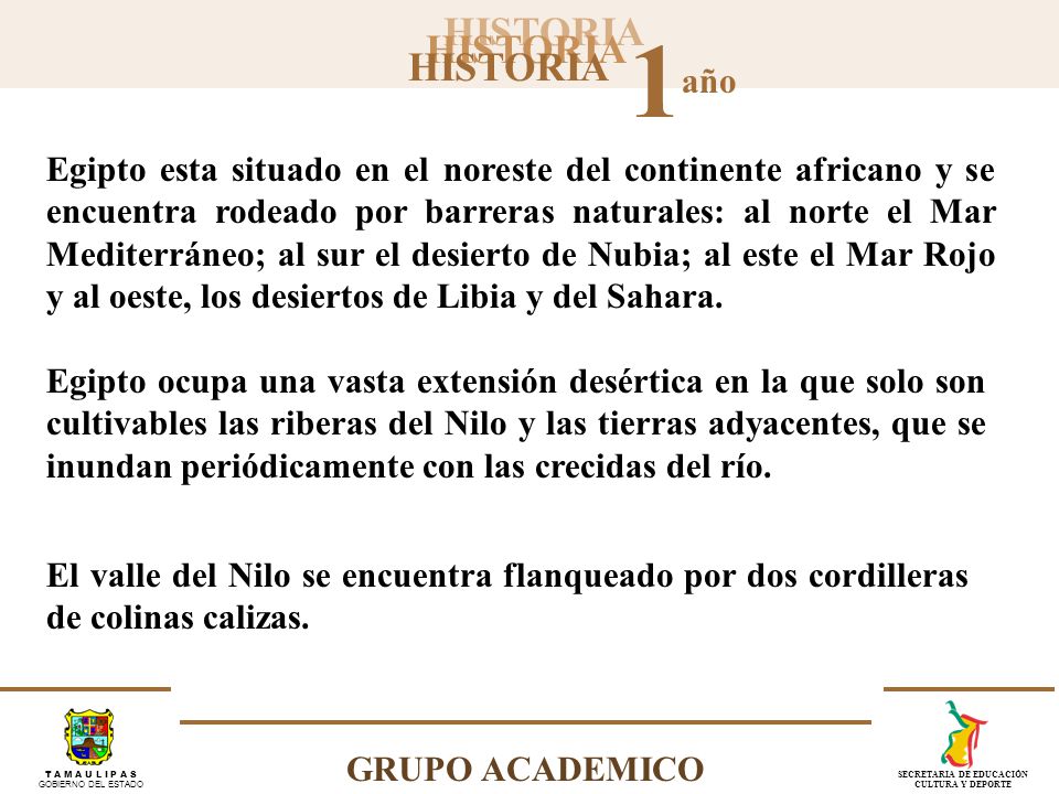 Egipto esta situado en el noreste del continente africano y se encuentra rodeado por barreras naturales: al norte el Mar Mediterráneo; al sur el desierto de Nubia; al este el Mar Rojo y al oeste, los desiertos de Libia y del Sahara.