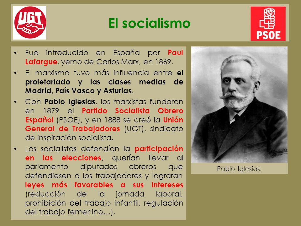 El socialismo Fue introducido en España por Paul Lafargue, yerno de Carlos Marx, en