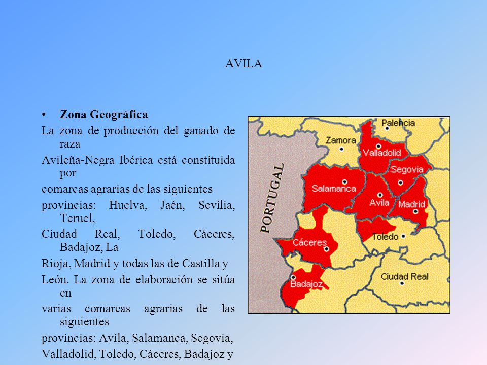 AVILA Zona Geográfica. La zona de producción del ganado de raza. Avileña-Negra Ibérica está constituida por.